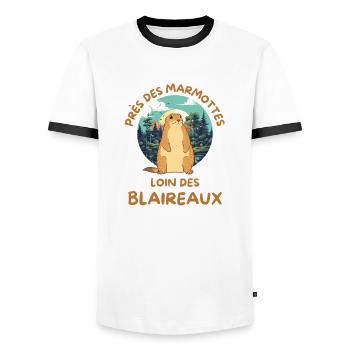 Humour marmotte - T-shirt contrasté Homme - blanc/noir - Devant - AI Model Female 172 light (172cm) & AI Model Male 178 dark (178cm)