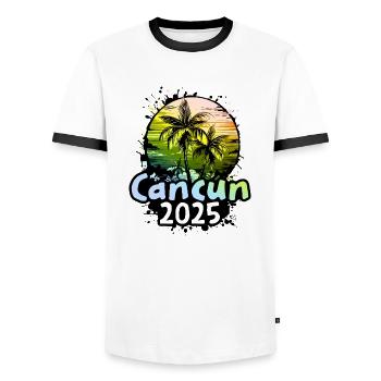 Cancun 2025 Palmiers des Fêtes - T-shirt contrasté Homme - blanc/noir - Devant - AI Model Female 172 light (172cm) & AI Model Male 178 dark (178cm)