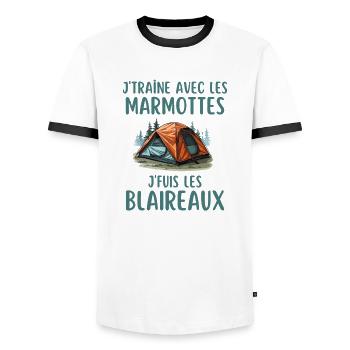 Je traine avec les marmottes - T-shirt contrasté Homme - blanc/noir - Devant - AI Model Female 172 light (172cm) & AI Model Male 178 dark (178cm)