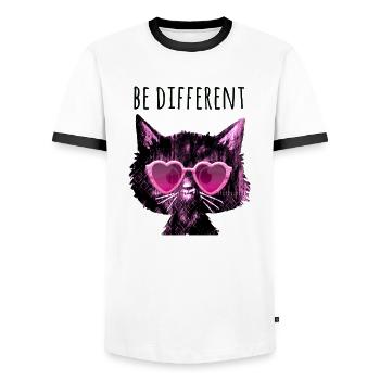 Be different,cat,girly, sunglasses, hearts - Men's Ringer Shirt - white/black - Front - AI Model Female 172 light (172cm) & AI Model Male 178 dark (178cm)