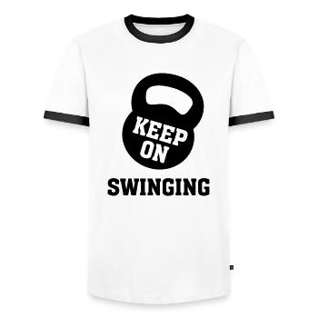 Keep On Swinging - Men's Ringer Shirt - white/black - Front - AI Model Female 172 light (172cm) & AI Model Male 178 dark (178cm)