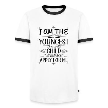 Je suis le plus jeune enfant de règles ne sont pas applicables pour moi - T-shirt contrasté Homme - blanc/noir - Devant - AI Model Female 172 light (172cm) & AI Model Male 178 dark (178cm)
