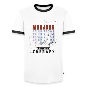 Mahjong is my therapy Mah Jong Solitaire Play - Men's Ringer Shirt - white/black - Front - AI Model Female 172 light (172cm) & AI Model Male 178 dark (178cm)