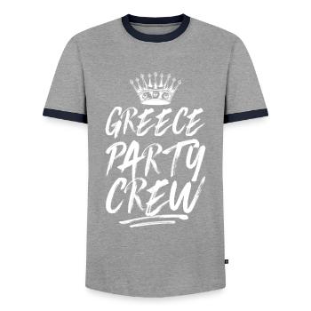 Greece Party Crew Saying - Men's Ringer Shirt - grey/navy  - Front - AI Model Female 172 light (172cm) & AI Model Male 178 light (178cm)