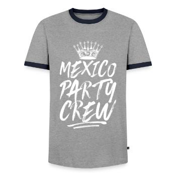 Mexico Party Crew Saying - Men's Ringer Shirt - grey/navy  - Front - AI Model Female 172 light (172cm) & AI Model Male 178 light (178cm)