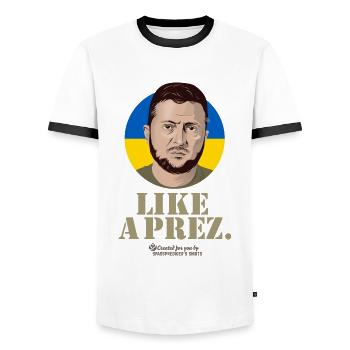 Zelensky T-Shirt Design Comme Un Prez - T-shirt contrasté Homme - blanc/noir - Devant - AI Model Female 172 light (172cm) & AI Model Male 178 dark (178cm)