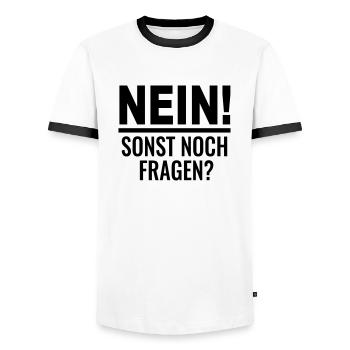 Lustige Sprüche Spruch Nein! Sonst noch Fragen? - Männer Kontrast-T-Shirt - Weiß/Schwarz - Vorne - AI Model Female 172 light (172cm) & AI Model Male 178 dark (178cm)