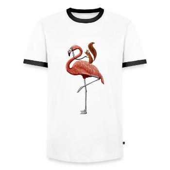 Le croissant monte sur le célèbre flamant rose - T-shirt contrasté Homme - blanc/noir - Devant - AI Model Female 172 light (172cm) & AI Model Male 178 dark (178cm)