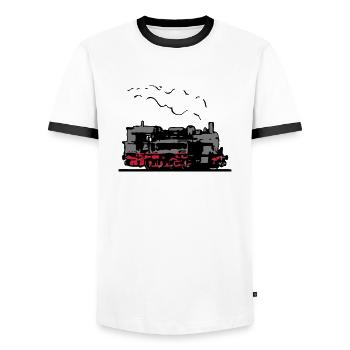 dampflok lokomotive alt romantik - Männer Kontrast-T-Shirt - Weiß/Schwarz - Vorne - AI Model Female 172 light (172cm) & AI Model Male 178 dark (178cm)