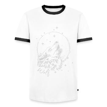 Wolf Moon - Men's Ringer Shirt - white/black - Front - AI Model Female 172 light (172cm) & AI Model Male 178 dark (178cm)
