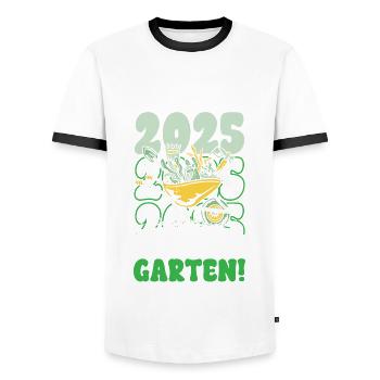 Rente 2025 Endlich Zeit Für Den Garten - Männer Kontrast-T-Shirt - Weiß/Schwarz - Vorne - AI Model Female 172 light (172cm) & AI Model Male 178 dark (178cm)
