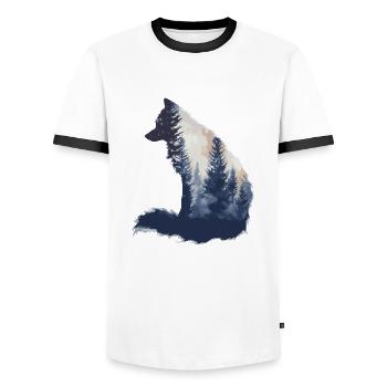 Fox Head Woodland Animal Nature Trees Baby Fox - Men's Ringer Shirt - white/black - Front - AI Model Female 172 light (172cm) & AI Model Male 178 dark (178cm)