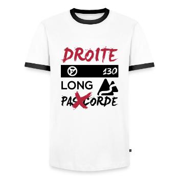 Droite 130 long - T-shirt contrasté Homme - blanc/noir - Devant - AI Model Female 172 light (172cm) & AI Model Male 178 dark (178cm)