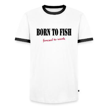Born to fish-forced to work - Männer Kontrast-T-Shirt - Weiß/Schwarz - Vorne - AI Model Female 172 light (172cm) & AI Model Male 178 dark (178cm)