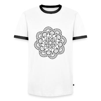 Vea-art Mandala pattern: Sprawling flower. - Men's Ringer Shirt - white/black - Front - AI Model Female 172 light (172cm) & AI Model Male 178 dark (178cm)