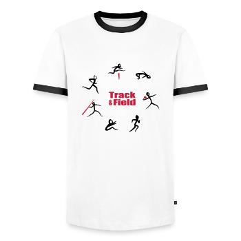 Decathlon, athlétisme - T-shirt contrasté Homme - blanc/noir - Devant - AI Model Female 172 light (172cm) & AI Model Male 178 dark (178cm)