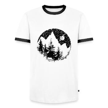 Mountain landscape at night - Men's Ringer Shirt - white/black - Front - AI Model Female 172 light (172cm) & AI Model Male 178 dark (178cm)