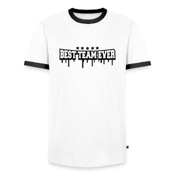 Best Team Ever Stamp - Men's Ringer Shirt - white/black - Front - AI Model Female 172 light (172cm) & AI Model Male 178 dark (178cm)