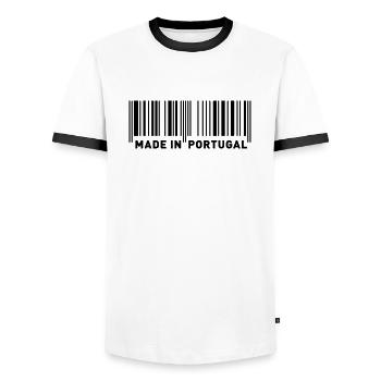 MADE IN PORTUGAL - Men's Ringer Shirt - white/black - Front - AI Model Female 172 light (172cm) & AI Model Male 178 dark (178cm)
