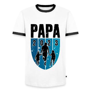 DAD SINCE 2023 FATHER'S DAY FATHER TWO CHILDREN - Men's Ringer Shirt - white/black - Front - AI Model Female 172 light (172cm) & AI Model Male 178 dark (178cm)