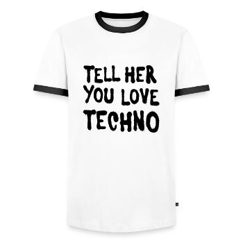 Tell her you love techno - Men's Ringer Shirt - white/black - Front - AI Model Female 172 light (172cm) & AI Model Male 178 dark (178cm)