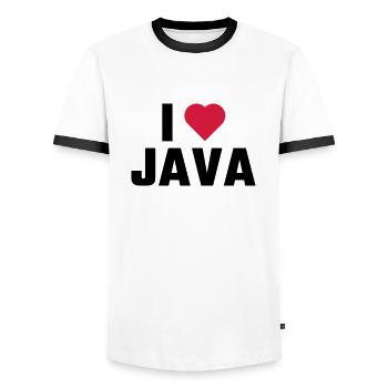 J'aime java - T-shirt contrasté Homme - blanc/noir - Devant - AI Model Female 172 light (172cm) & AI Model Male 178 dark (178cm)