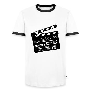 60 years clap cinema - Men's Ringer Shirt - white/black - Front - AI Model Female 172 light (172cm) & AI Model Male 178 dark (178cm)