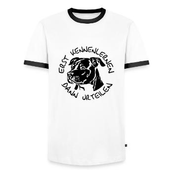 409S Staffordshire Terrier - Men's Ringer Shirt - white/black - Front - AI Model Female 172 light (172cm) & AI Model Male 178 dark (178cm)