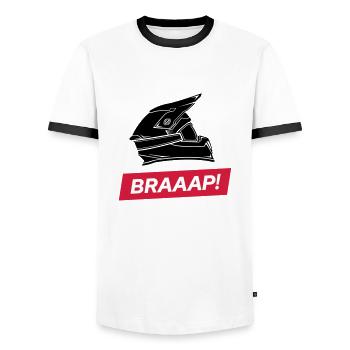 braaap! Dirt Bike Motocross Eat my dust - Men's Ringer Shirt - white/black - Front - AI Model Female 172 light (172cm) & AI Model Male 178 dark (178cm)