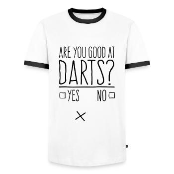 Are you good at darts? Color Change Dart Sayings - Men's Ringer Shirt - white/black - Front - AI Model Female 172 light (172cm) & AI Model Male 178 dark (178cm)