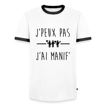 j'peux pas j'ai manif, manifestation,gilets jaunes - T-shirt contrasté Homme - blanc/noir - Devant - AI Model Female 172 light (172cm) & AI Model Male 178 dark (178cm)