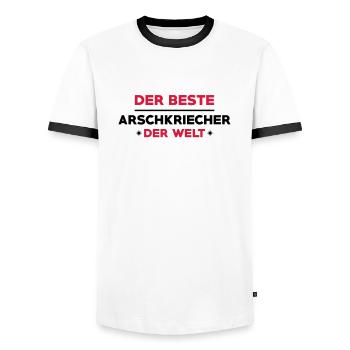 Arschkriecher Arschkriecherin Heuchler Heuchlerin - Männer Kontrast-T-Shirt - Weiß/Schwarz - Vorne - AI Model Female 172 light (172cm) & AI Model Male 178 dark (178cm)