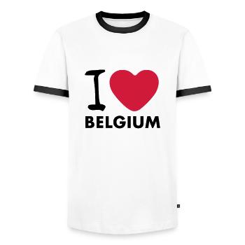 I LOVE BELGIUM - T-shirt contrasté Homme - blanc/noir - Devant - AI Model Female 172 light (172cm) & AI Model Male 178 dark (178cm)