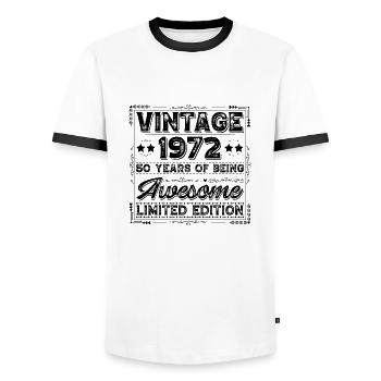 Vintage 1972 50 Years of Being Awesome, Limited - Men's Ringer Shirt - white/black - Front - AI Model Female 172 light (172cm) & AI Model Male 178 dark (178cm)