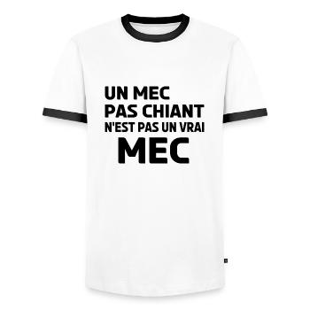 un mec pas chiant n'est pas un vrai mec. - T-shirt contrasté Homme - blanc/noir - Devant - AI Model Female 172 light (172cm) & AI Model Male 178 dark (178cm)