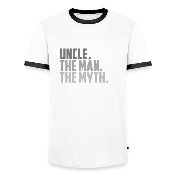UNCLE. THE MAN. THE MYTH. THE LEGEND. - Men's Ringer Shirt - white/black - Front - AI Model Female 172 light (172cm) & AI Model Male 178 dark (178cm)