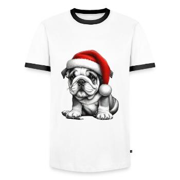 bouledogue noël - T-shirt contrasté Homme - blanc/noir - Devant - AI Model Female 172 light (172cm) & AI Model Male 178 dark (178cm)