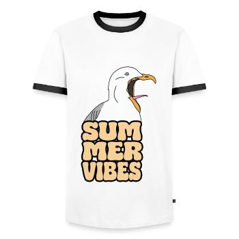 Ambiance estivale folle Seagull - T-shirt contrasté Homme - blanc/noir - Devant - AI Model Female 172 light (172cm) & AI Model Male 178 dark (178cm)