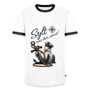 Sylt quoi d’autre ! mouette drôle avec ancre - T-shirt contrasté Homme - blanc/noir - Devant - AI Model Female 172 light (172cm) & AI Model Male 178 dark (178cm)
