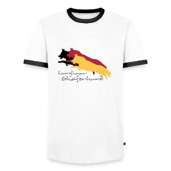 Langhaar schäferhund - Männer Kontrast-T-Shirt - Weiß/Schwarz - Vorne - AI Model Female 172 light (172cm) & AI Model Male 178 dark (178cm)