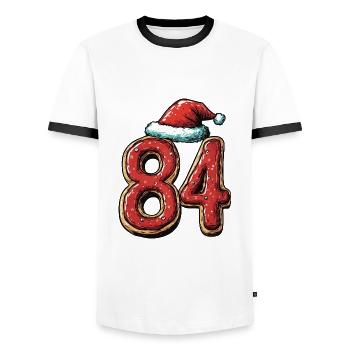 84 Numéro Noël - T-shirt contrasté Homme - blanc/noir - Devant - AI Model Female 172 light (172cm) & AI Model Male 178 dark (178cm)