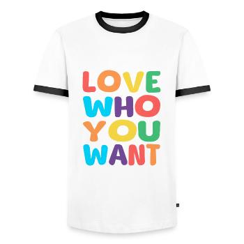 love who you want - Männer Kontrast-T-Shirt - Weiß/Schwarz - Vorne - AI Model Female 172 light (172cm) & AI Model Male 178 dark (178cm)