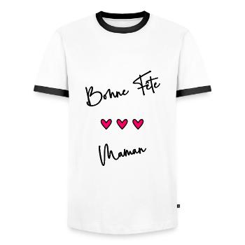 FÊTE DES MÈRES. BONNE FÊTE MAMAN. MAMAN. FÊTE - T-shirt contrasté Homme - blanc/noir - Devant - AI Model Female 172 light (172cm) & AI Model Male 178 dark (178cm)