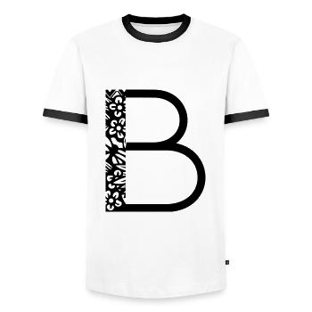 Buchstabe B - Männer Kontrast-T-Shirt - Weiß/Schwarz - Vorne - AI Model Female 172 light (172cm) & AI Model Male 178 dark (178cm)