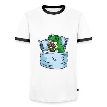 Schlafendes T-Rex Stofftier Sleepshirt - Männer Kontrast-T-Shirt - Weiß/Schwarz - Vorne - AI Model Female 172 light (172cm) & AI Model Male 178 dark (178cm)