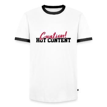 Caution Hot Content - Männer Kontrast-T-Shirt - Weiß/Schwarz - Vorne - AI Model Female 172 light (172cm) & AI Model Male 178 dark (178cm)