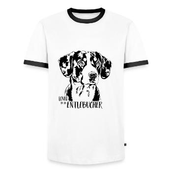 Aimé par un chien de montagne Entlebucher Chiens Wilsigns - T-shirt contrasté Homme - blanc/noir - Devant - AI Model Female 172 light (172cm) & AI Model Male 178 dark (178cm)