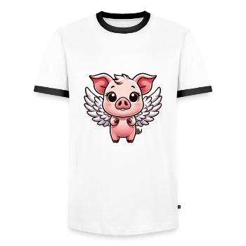 Cute Pig Angel Halo Cartoon Wings - Men's Ringer Shirt - white/black - Front - AI Model Female 172 light (172cm) & AI Model Male 178 dark (178cm)