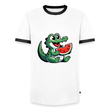 Crocodile Melon Watermelon Fruit Fruity - Men's Ringer Shirt - white/black - Front - AI Model Female 172 light (172cm) & AI Model Male 178 dark (178cm)