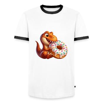 Dino T-Rex Bonbons aux beignets - T-shirt contrasté Homme - blanc/noir - Devant - AI Model Female 172 light (172cm) & AI Model Male 178 dark (178cm)